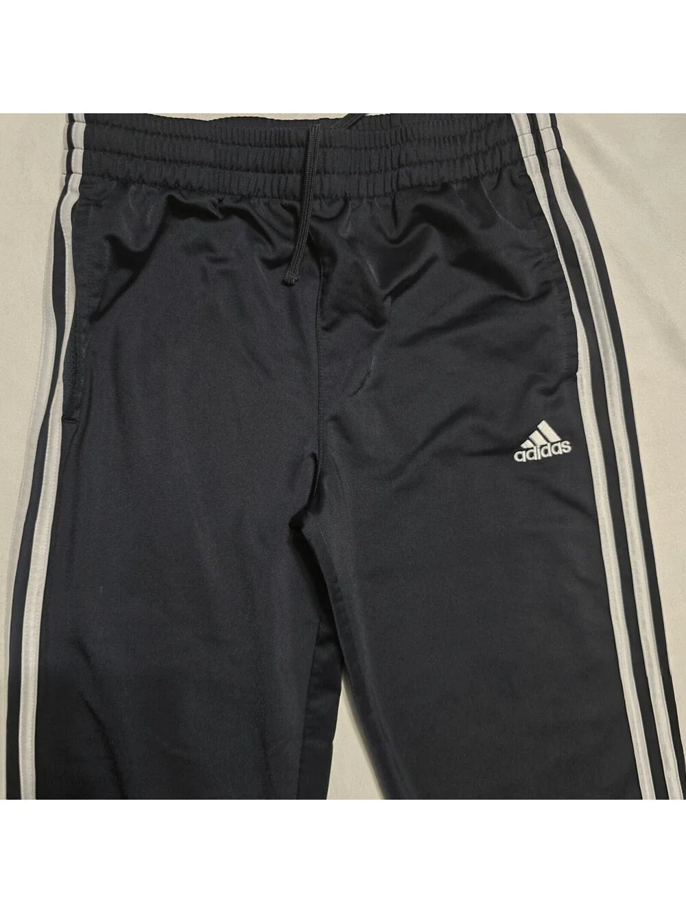 Adidas Black Track Pants with White Stripes, Size XL (18/20), Polyester